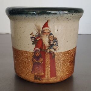 Monroe Salt Works Pottery Maine Small 3.5" Santa Christmas Open Crock Vintage